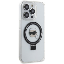 Karl Lagerfeld žiedinis stovas Karl Head MagSafe dėklas iPhone 15 Pro - baltas