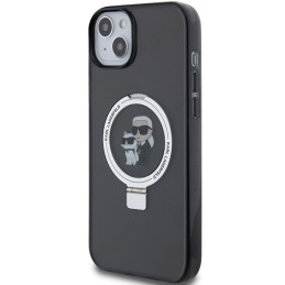 Karl Lagerfeld Ring Stand Karl&Choupette MagSafe dėklas iPhone 15 - juodas