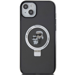 Karl Lagerfeld Ring Stand Karl&Choupette MagSafe dėklas iPhone 15 - juodas