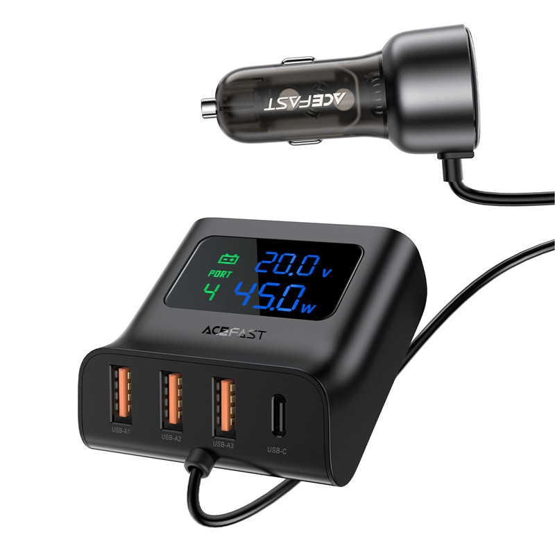 Acefast B11 138W USB-A USB-C automobilinis įkroviklis su 6 prievadais – juodas