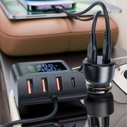 Acefast B11 138W USB-A USB-C automobilinis įkroviklis su 6 prievadais – juodas