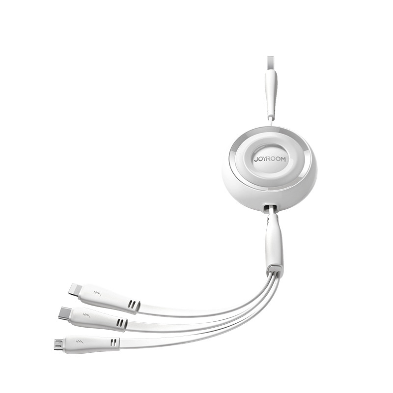 Joyroom Colorful Series S-A40 ištraukiamas 3in1 USB-A - USB-C / Lightning / mikro USB kabelis 1m - baltas