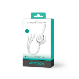 Joyroom Colorful Series S-A40 ištraukiamas 3in1 USB-A - USB-C / Lightning / mikro USB kabelis 1m - baltas