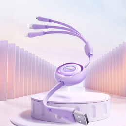 Joyroom Colorful Series S-A40 ištraukiamas 3in1 USB-A - USB-C / Lightning / mikro USB laidas 1m - violetinė