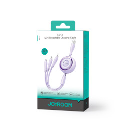 Joyroom Colorful Series S-A40 ištraukiamas 3in1 USB-A - USB-C / Lightning / mikro USB laidas 1m - violetinė