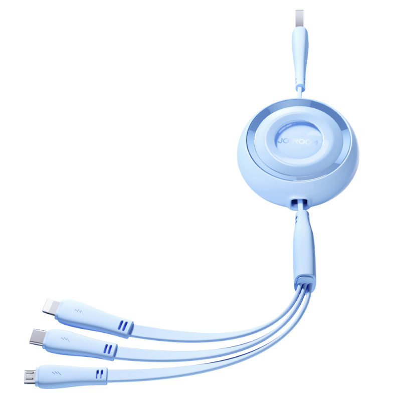 Joyroom Colorful Series S-A40 laidas, ištraukiamas 3in1 USB-A - USB-C / Lightning / micro USB 1m - mėlynas