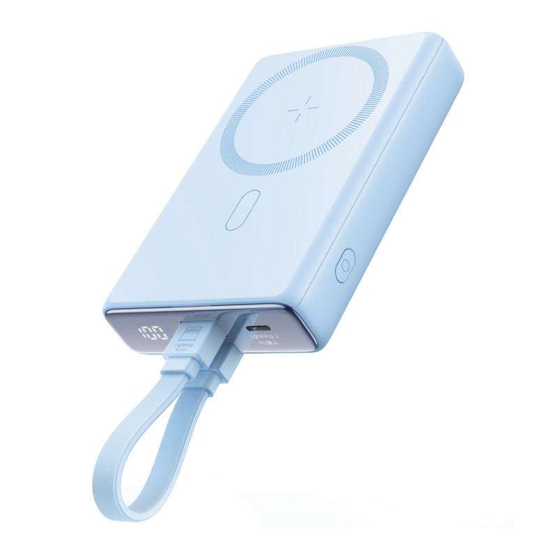 Powerbank Joyroom JR-PBM01 magnetinis 10000mAh 20W su stovu + Lightning laidas - USB-C - mėlynas
