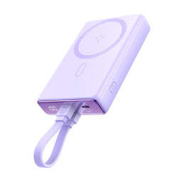 Powerbank Joyroom JR-PBM01 magnetinis 10000mAh 20W su stovu + Lightning laidas - USB-C - violetinė