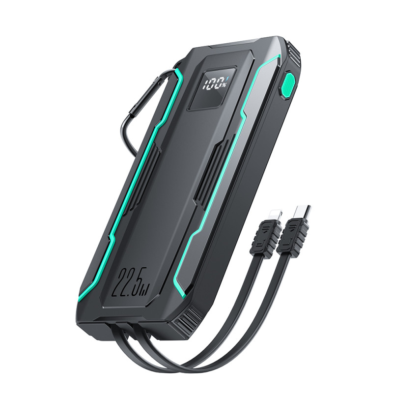Joyroom JR-L017 22,5 W 10 000 mAh maitinimo blokas su įmontuotais USB-C / Lightning laidais - juodas