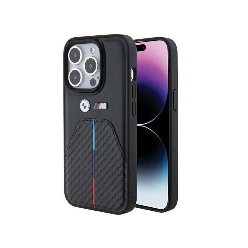 BMW Stamped Tricolor Stripe dėklas iPhone 15 Pro - juodas