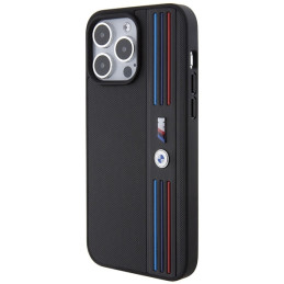 BMW Tricolor M Collection dėklas iPhone 15 Pro - juodas