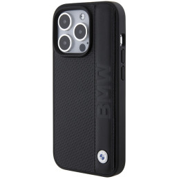 BMW Leather Textured & Stripe dėklas iPhone 15 Pro - juodas