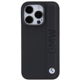 BMW Leather Textured & Stripe dėklas iPhone 15 Pro - juodas
