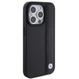 BMW Leather Textured & Stripe dėklas iPhone 15 Pro - juodas