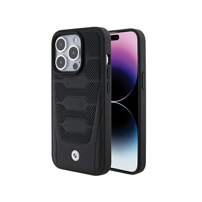 BMW Leather Seats Pattern dėklas iPhone 15 Pro - juodas