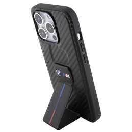 BMW Grip Stand Smooth & Carbon dėklas iPhone 15 Pro - juodas