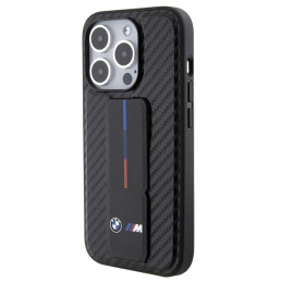 BMW Grip Stand Smooth & Carbon dėklas iPhone 15 Pro - juodas