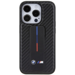 BMW Grip Stand Smooth & Carbon dėklas iPhone 15 Pro - juodas