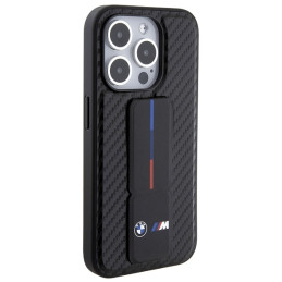 BMW Grip Stand Smooth & Carbon dėklas iPhone 15 Pro - juodas