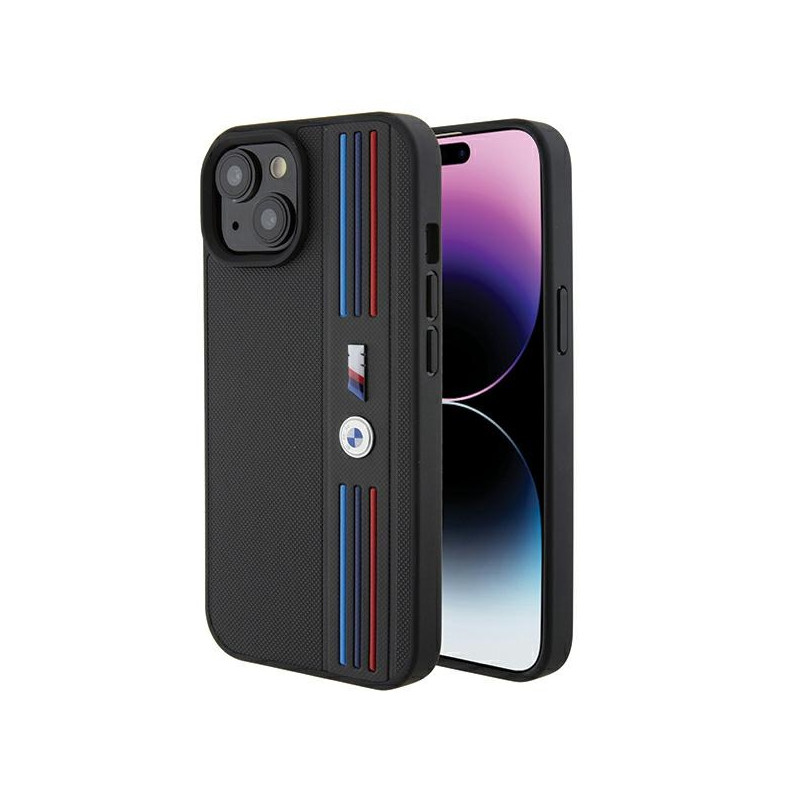 BMW Tricolor M Collection dėklas iPhone 15 - juodas