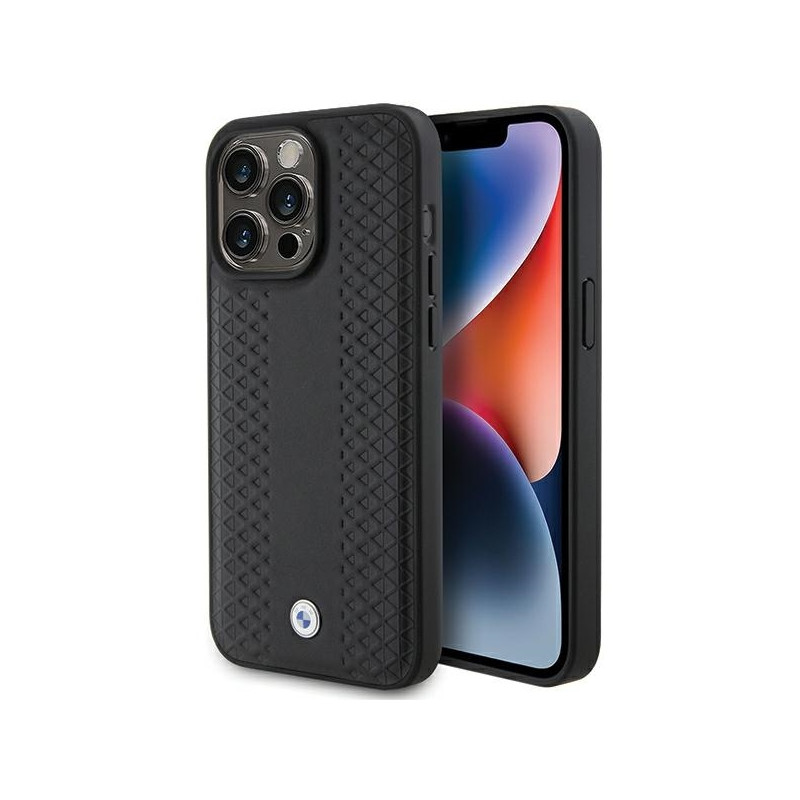 BMW Leather Diamond Pattern dėklas, skirtas iPhone 15 Pro Max - juodas