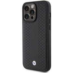 BMW Leather Diamond Pattern dėklas, skirtas iPhone 15 Pro Max - juodas