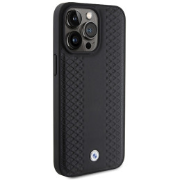 BMW Leather Diamond Pattern dėklas, skirtas iPhone 15 Pro Max - juodas