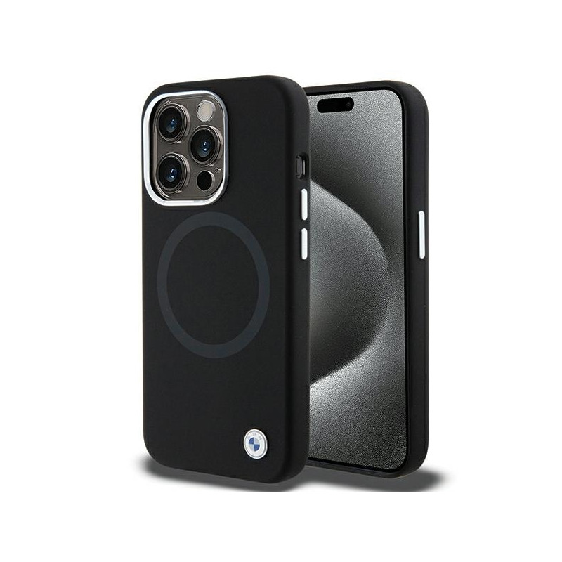 BMW Signature Liquid Silicone MagSafe dėklas iPhone 15 Pro - juodas