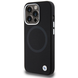 BMW Signature Liquid Silicone MagSafe dėklas iPhone 15 Pro - juodas