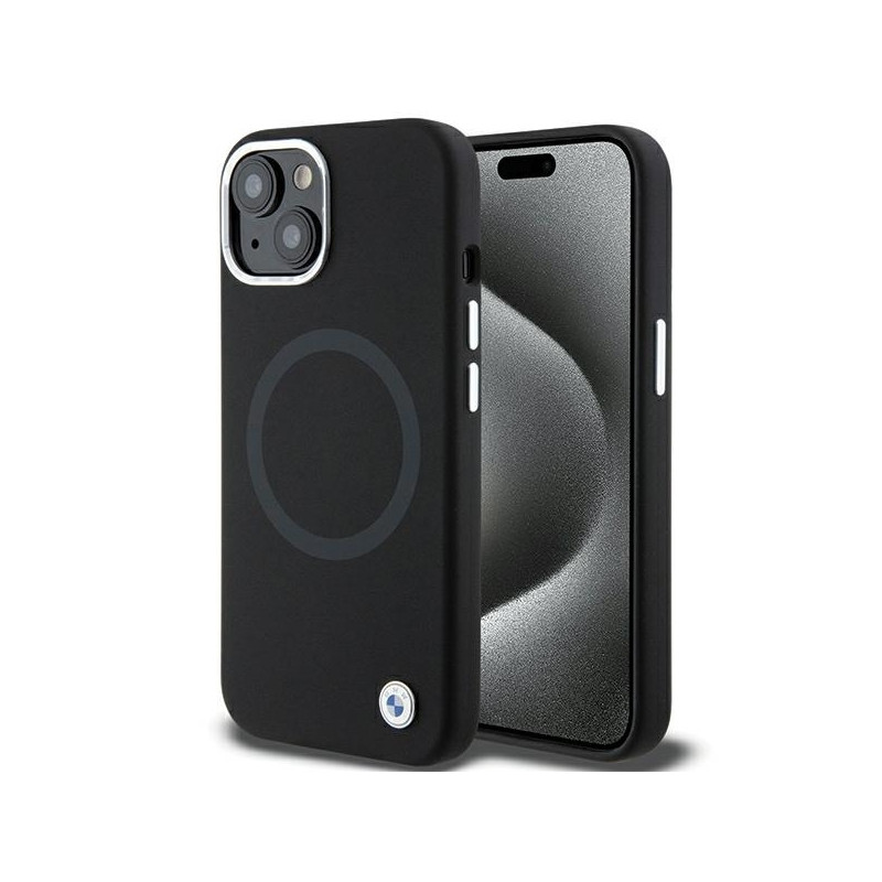 BMW Signature Liquid Silicone MagSafe dėklas iPhone 15 - juodas