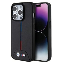 BMW Quilted Tricolor MagSafe dėklas iPhone 15 Pro Max - juodas