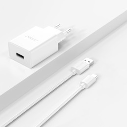 Dudao A4EU USB-A 2.1A sieninis įkroviklis - baltas + USB-A - USB-C laidas