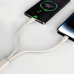 Dudao L7SF 2in1 laidas USB-C – USB-C / Lightning 100W 1,2m – smėlio spalvos