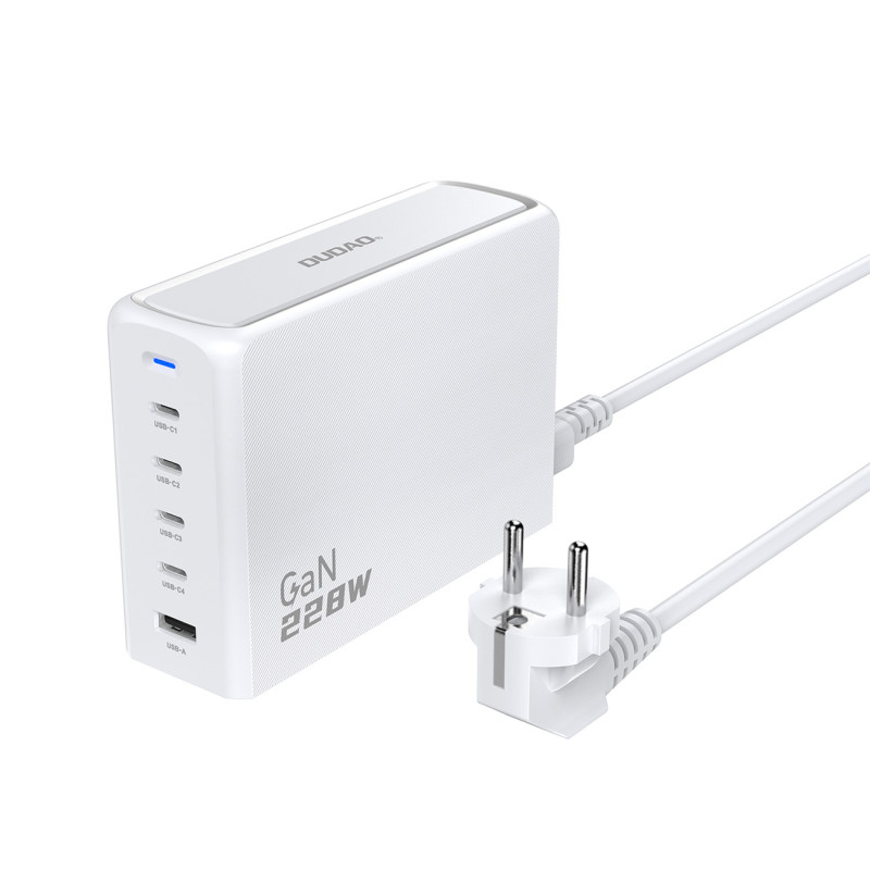 Dudao A228EU GaN įkroviklis 1x USB-A 4x USB-C PD 228W - baltas