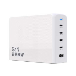 Dudao A228EU GaN įkroviklis 1x USB-A 4x USB-C PD 228W - baltas