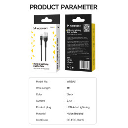 Wozinsky WNBAL1 USB-A / Lightning 2.4A laidas 1 m - juodas