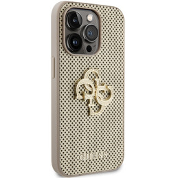 Guess Perforated 4G Glitter dėklas iPhone 15 Pro - auksinis