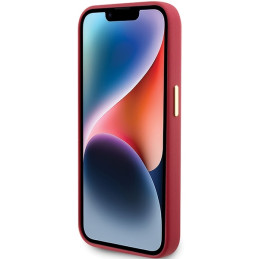 Guess Silicone Script metalinis logotipas ir rėmelis iPhone 15 Pro - raudonas