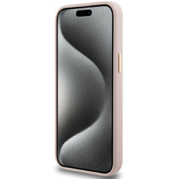 Guess Silicone Script Metal Logo & Frame dėklas iPhone 15 Pro - rožinis