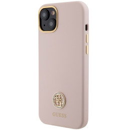 Guess Silicone Logo Strass 4G dėklas iPhone 15 - šviesiai rožinis