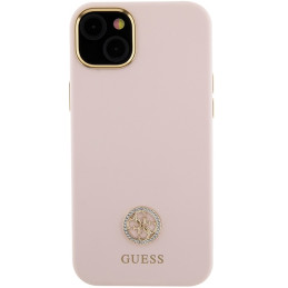 Guess Silicone Logo Strass 4G dėklas iPhone 15 - šviesiai rožinis
