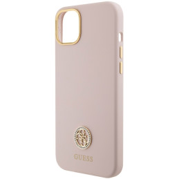 Guess Silicone Logo Strass 4G dėklas iPhone 15 - šviesiai rožinis