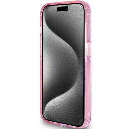 Guess Ring Stand Script Glitter MagSafe dėklas iPhone 15 Pro - rožinis
