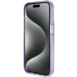 Guess Ring Stand Script Glitter MagSafe dėklas, skirtas iPhone 15 Pro - violetinė