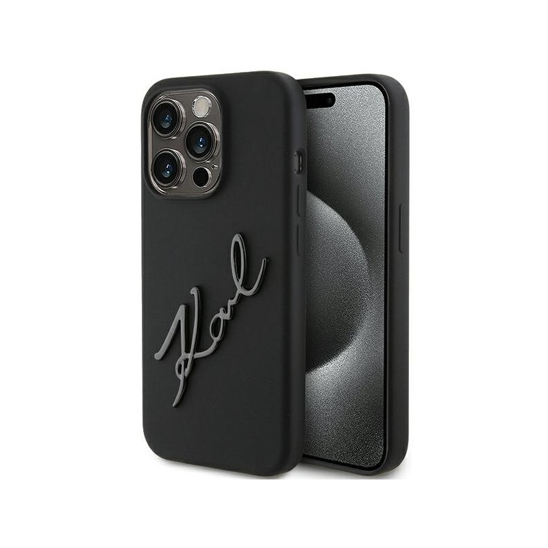 Karl Lagerfeld Silikoninis Karl Script dėklas skirtas iPhone 15 Pro - juodas