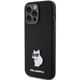 Karl Lagerfeld Silicone Choupette Metal Pin dėklas iPhone 15 Pro - juodas