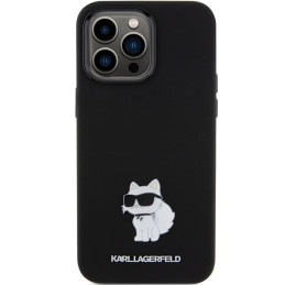 Karl Lagerfeld Silicone Choupette Metal Pin dėklas iPhone 15 Pro - juodas