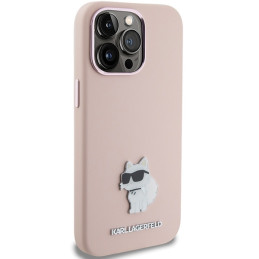 Karl Lagerfeld Silicone Choupette Metal Pin dėklas iPhone 15 Pro - rožinis