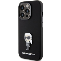 Karl Lagerfeld Silicone Ikonik Metal Pin dėklas iPhone 15 Pro - juodas