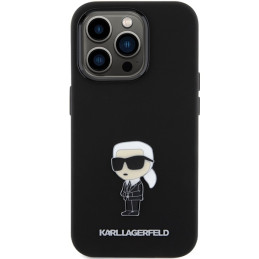 Karl Lagerfeld Silicone Ikonik Metal Pin dėklas iPhone 15 Pro - juodas